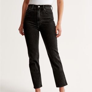 Abercrombie & Fitch Black Ultra High Rise Ankle Straight Jeans with Raw Hem
